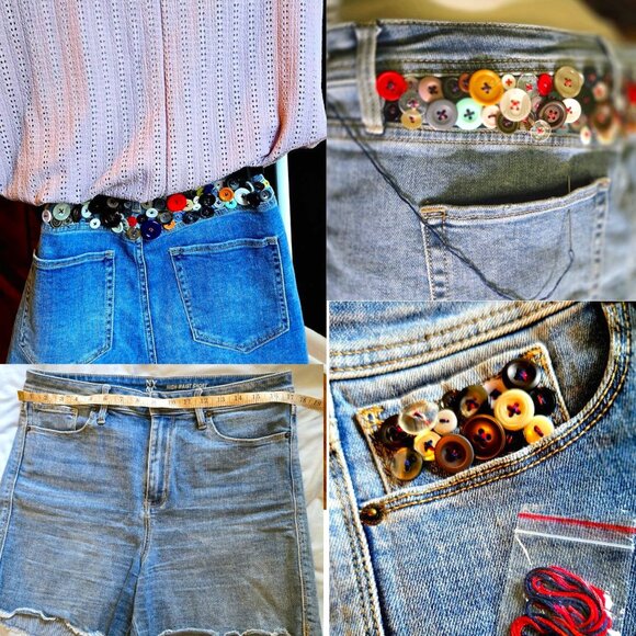 New York & Co High-Waisted Denim Short- UNIQUE BUTTON DESIGN - Picture 1 of 7